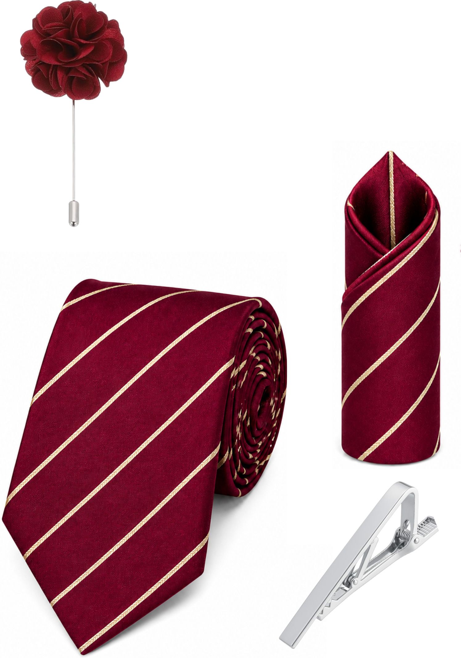 RANDOME STRIPE Satin Cufflink & Tie Pin Set-picture-20