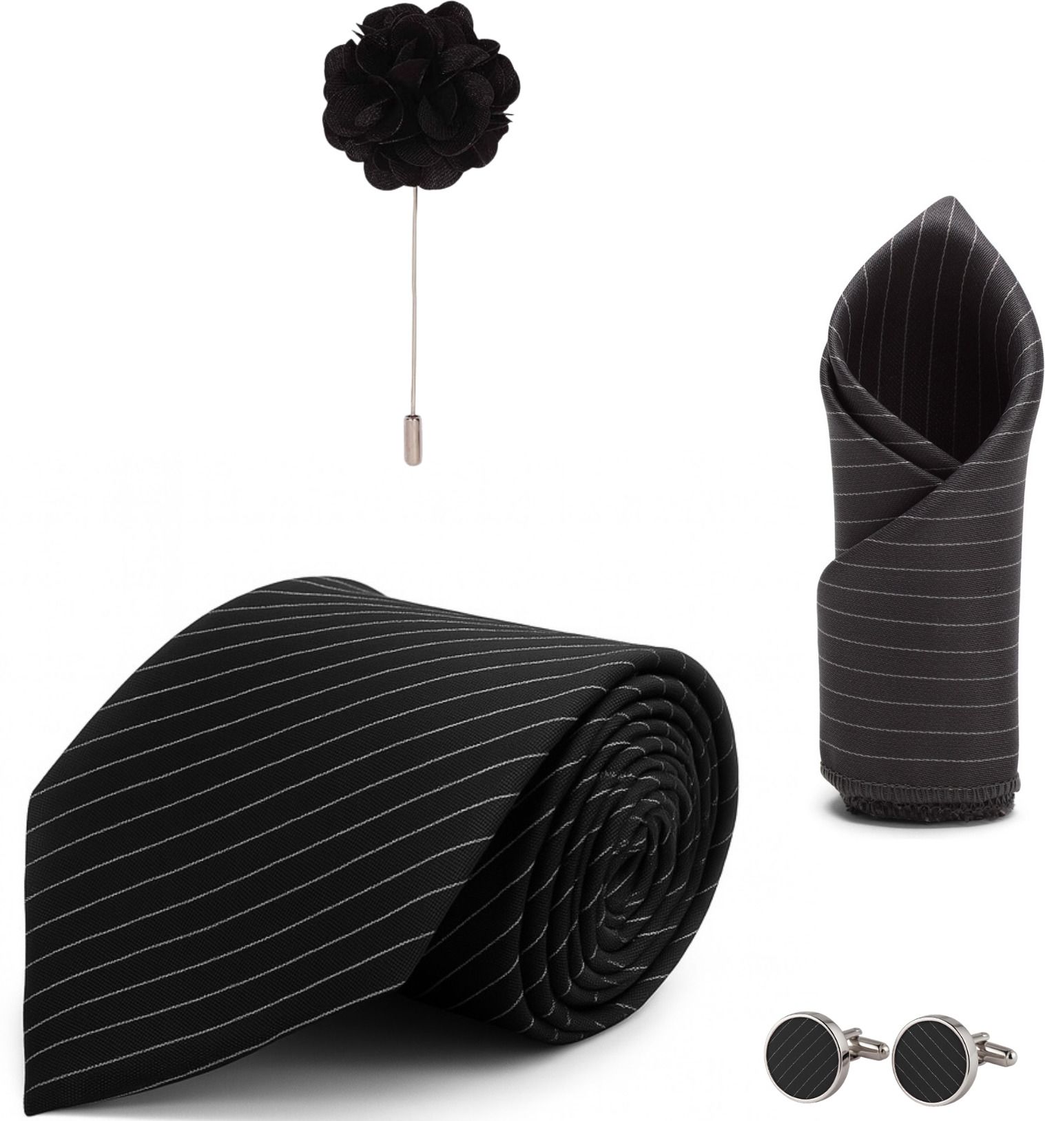 RANDOME STRIPE Satin Cufflink & Tie Pin Set-picture-10