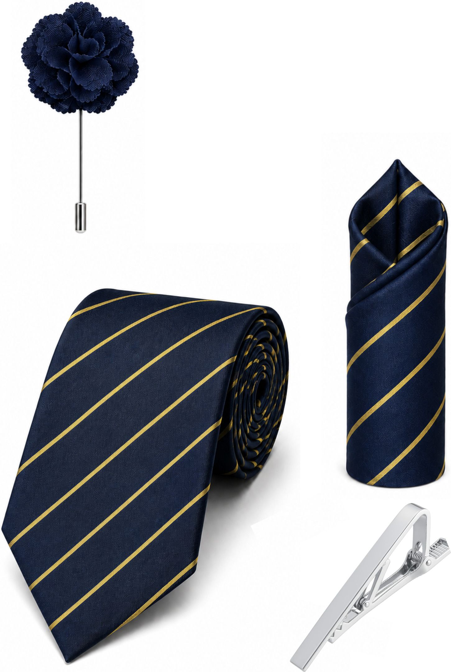 RANDOME STRIPE Satin Cufflink & Tie Pin Set-picture-32