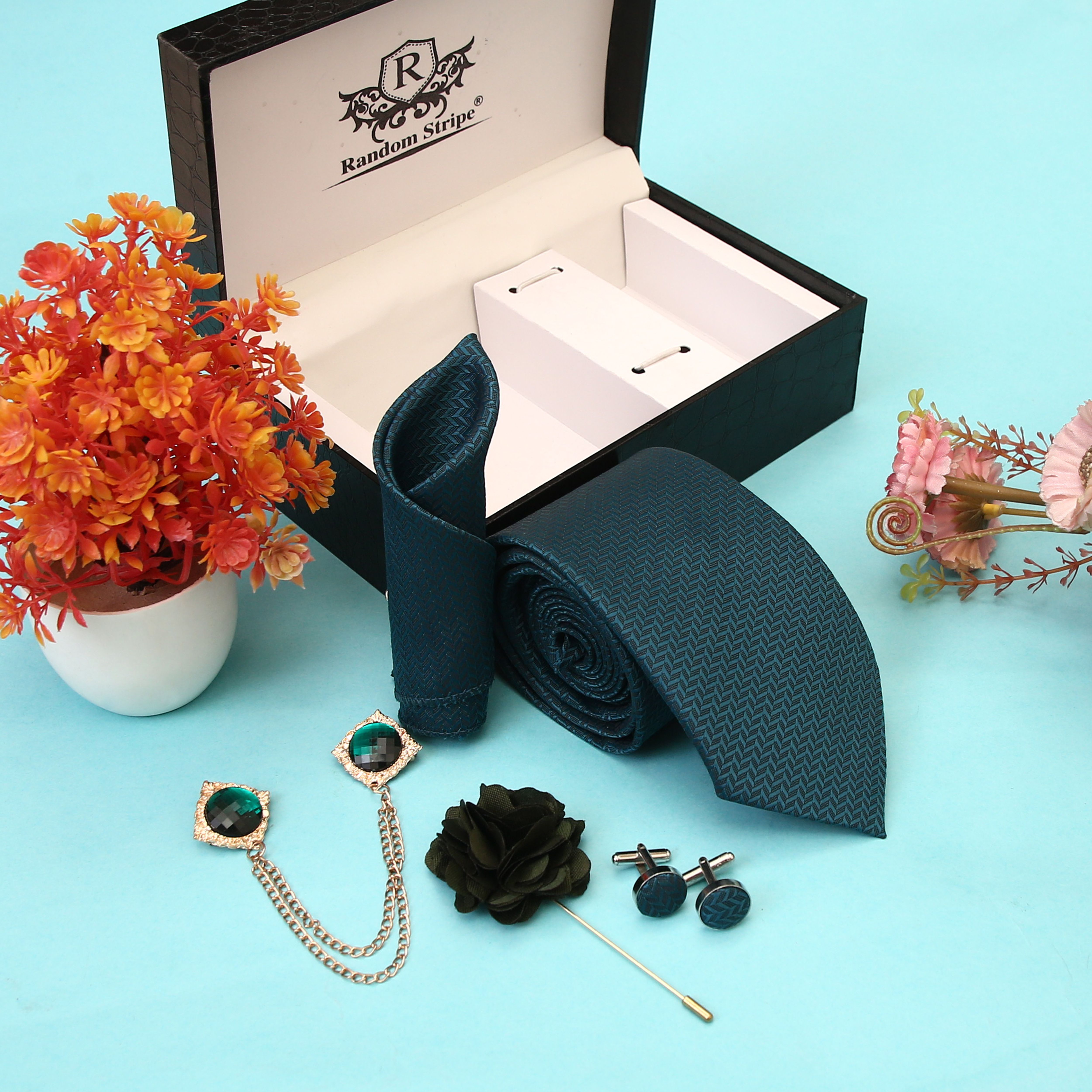 RANDOM STRIPE Silk Cufflink & Tie Pin Set-picture-17