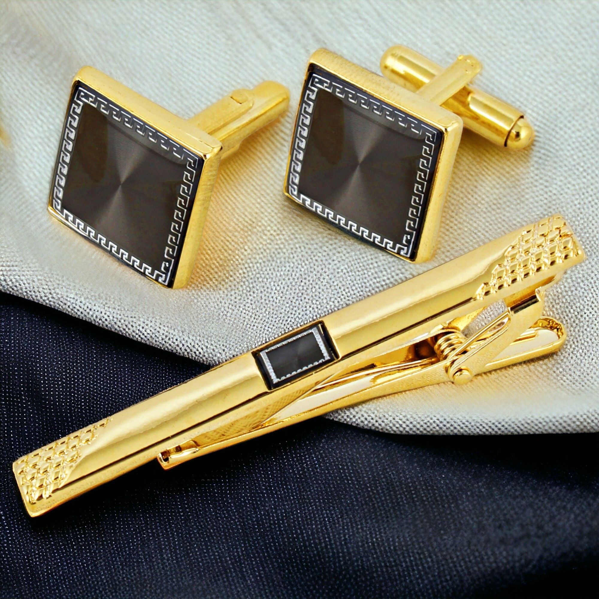 Lucky Jewellery Brass Cufflink & Tie Pin Set-picture-36