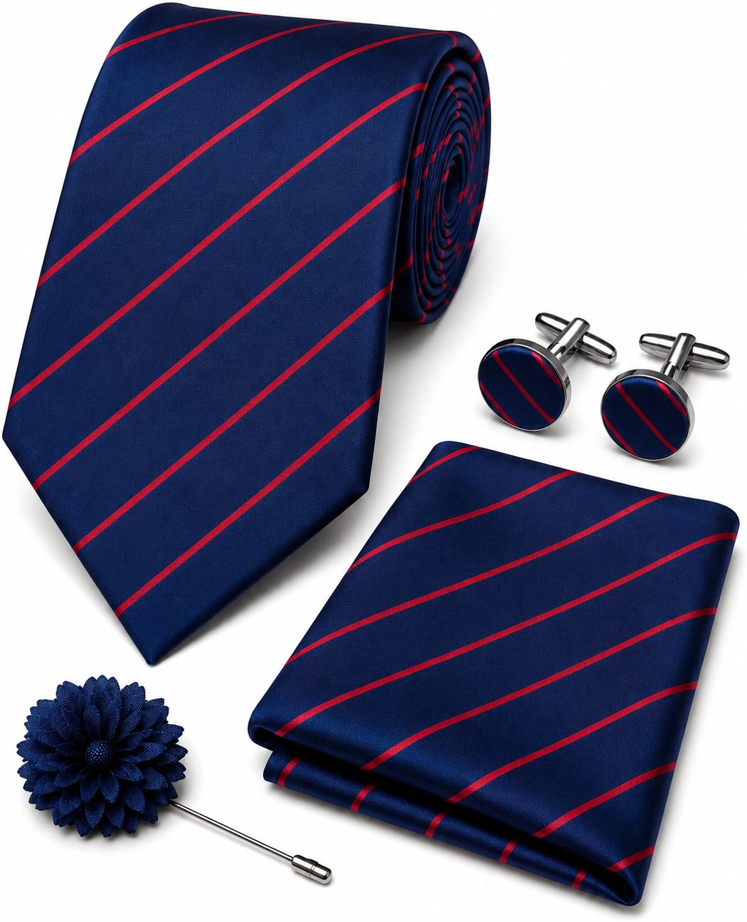 RANDOME STRIPE Satin Cufflink & Tie Pin Set-image-24
