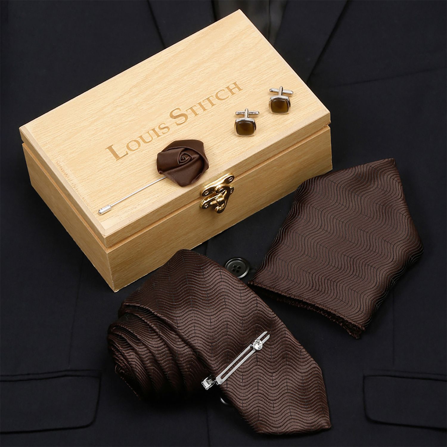 LOUIS STITCH Silk Cufflink & Tie Pin Set-picture-13