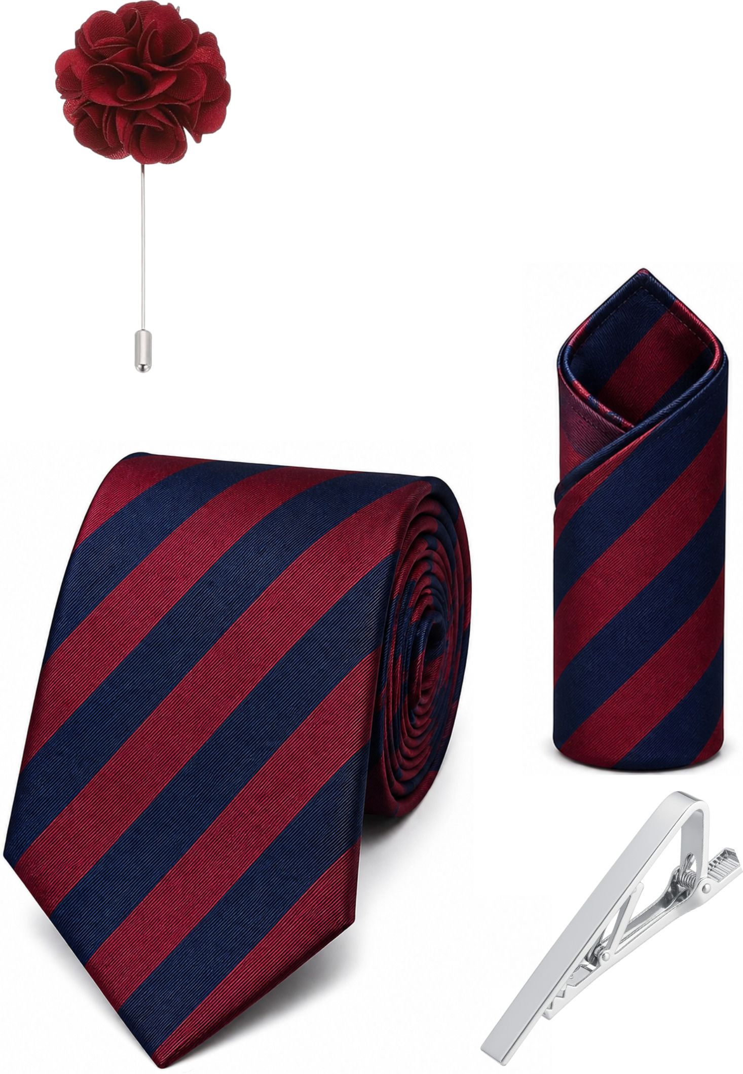 RANDOME STRIPE Satin Cufflink & Tie Pin Set-picture-27