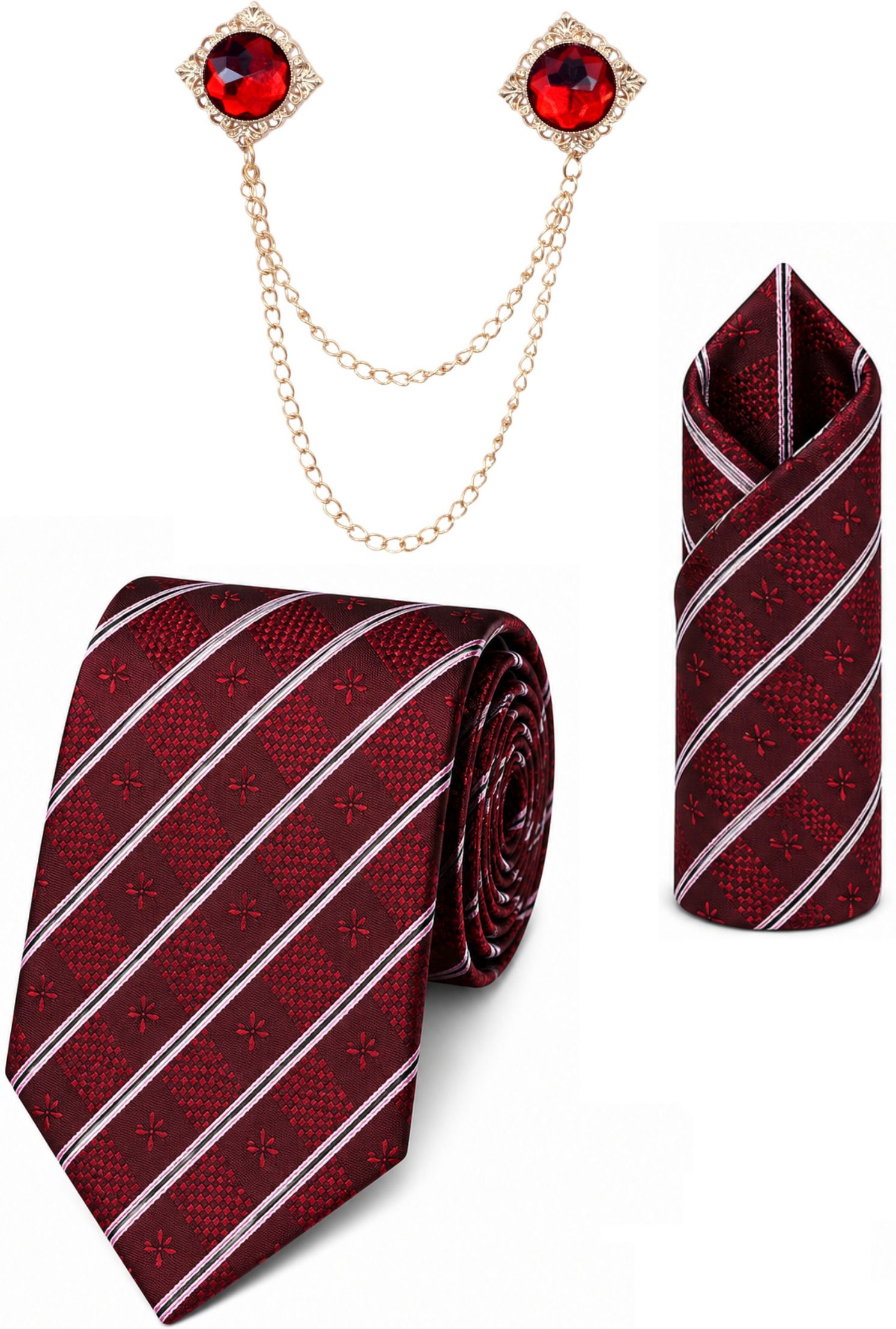 RANDOME STRIPE Satin Tie & Cufflink-image-37