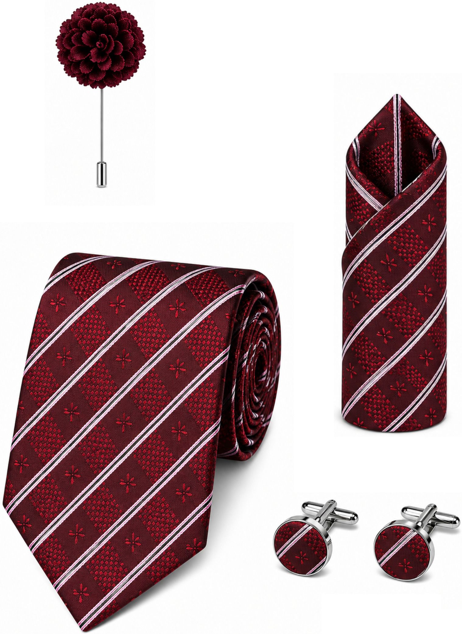 RANDOME STRIPE Satin Cufflink & Tie Pin Set-picture-10