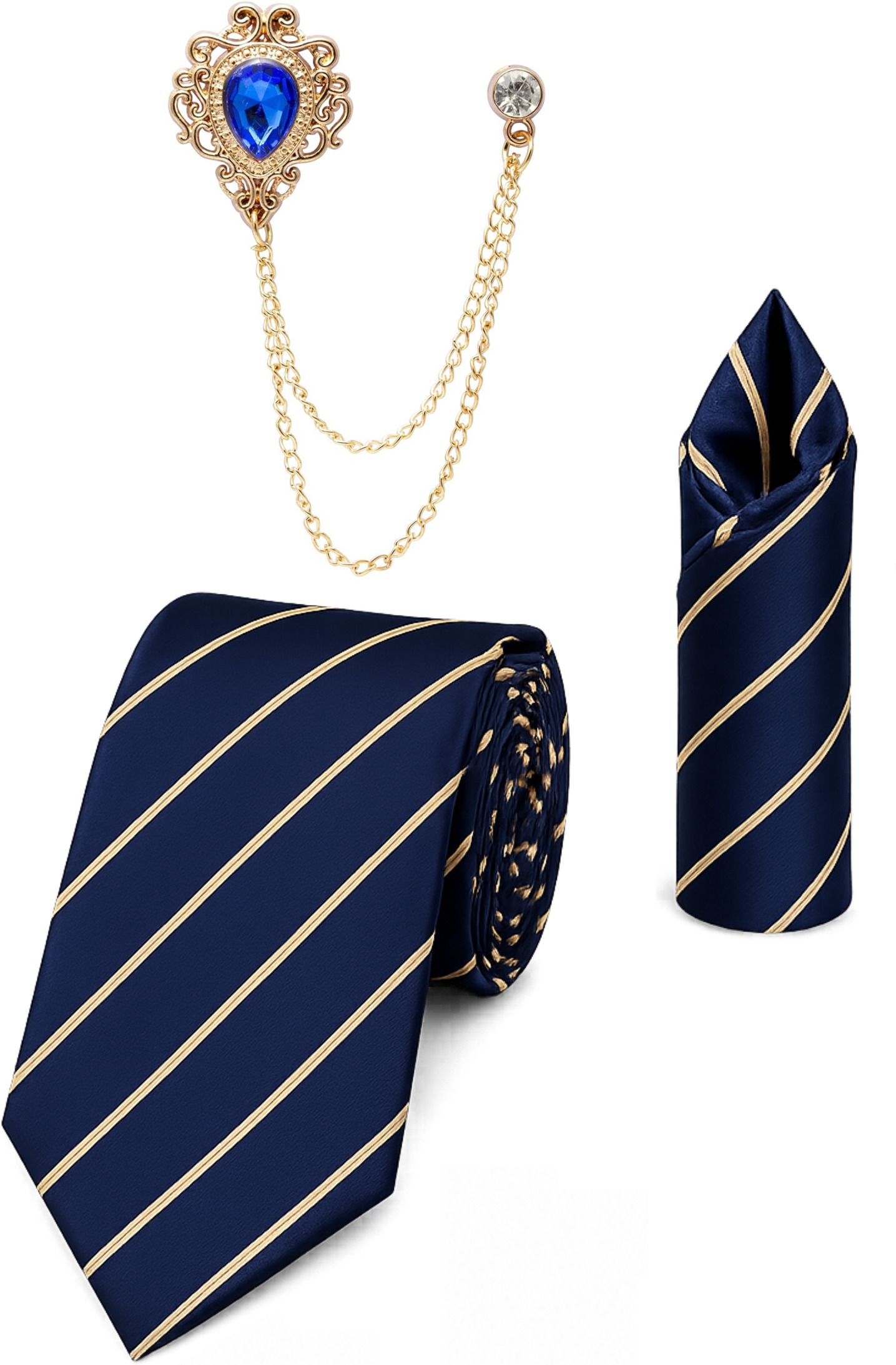 RANDOME STRIPE Satin Cufflink & Tie Pin Set-picture-36