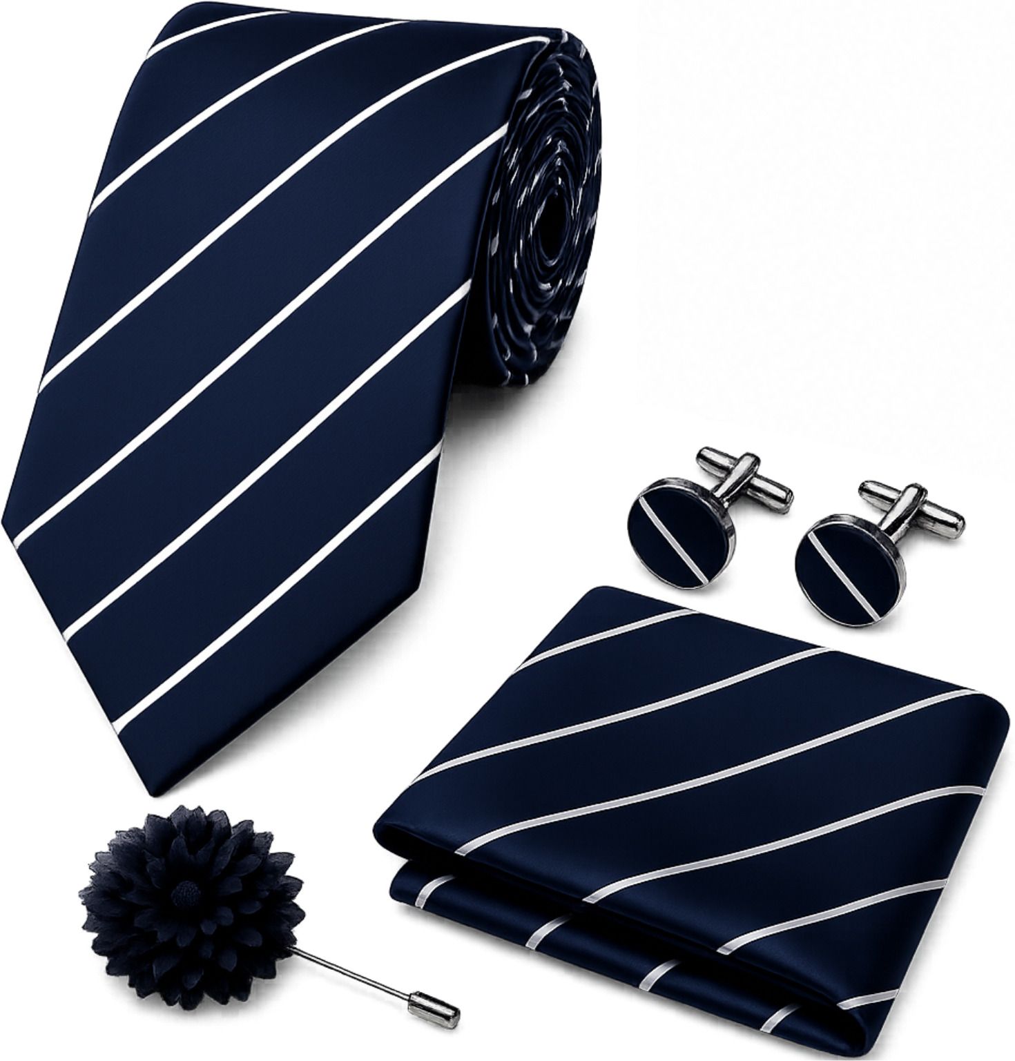 RANDOME STRIPE Satin Cufflink & Tie Pin Set-image-27