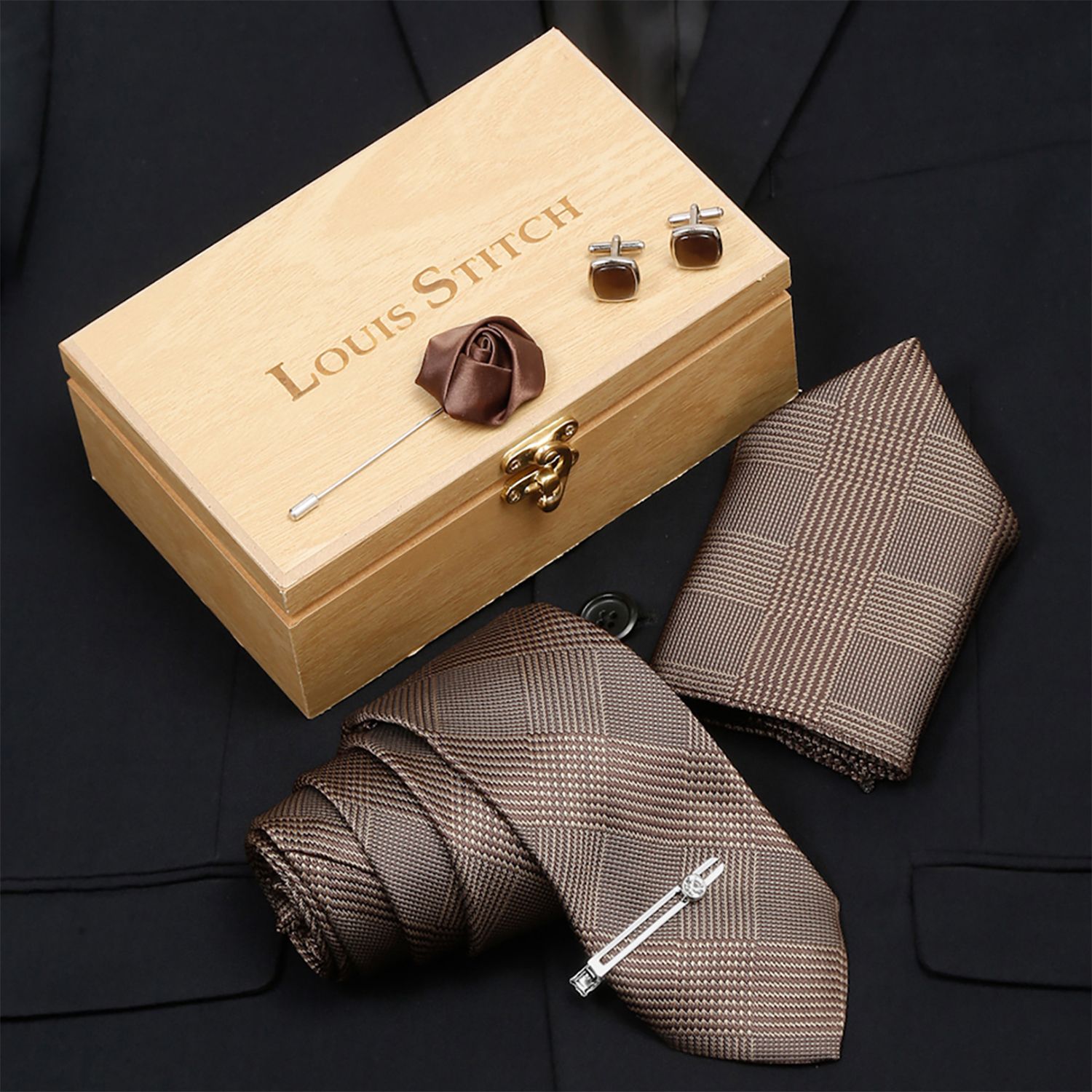 LOUIS STITCH Silk Cufflink & Tie Pin Set-picture-10