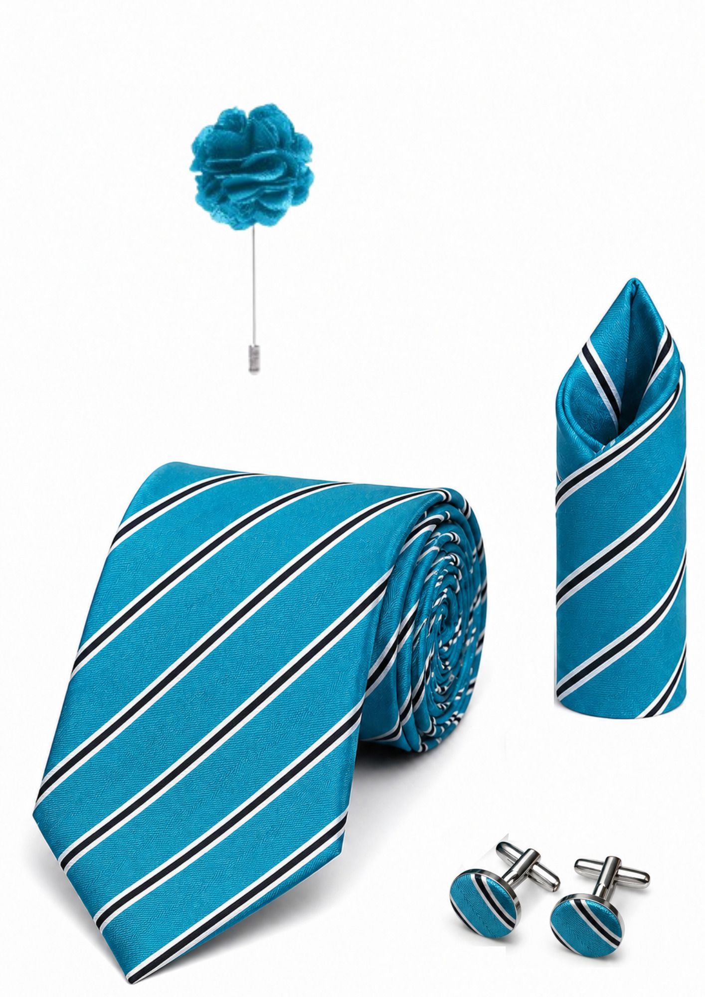 RANDOME STRIPE Satin Cufflink & Tie Pin Set-picture-18