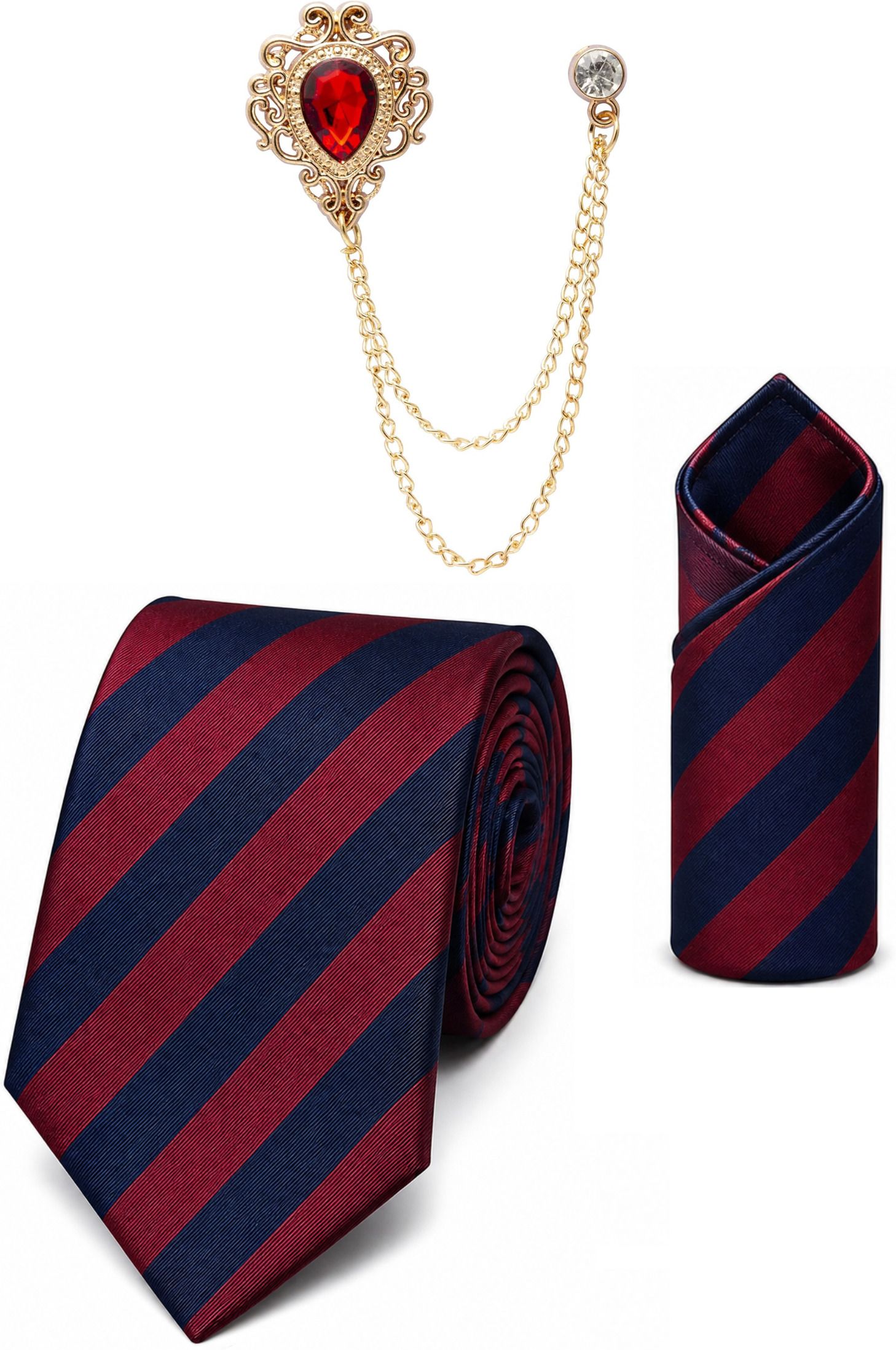 RANDOME STRIPE Satin Cufflink & Tie Pin Set-picture-38