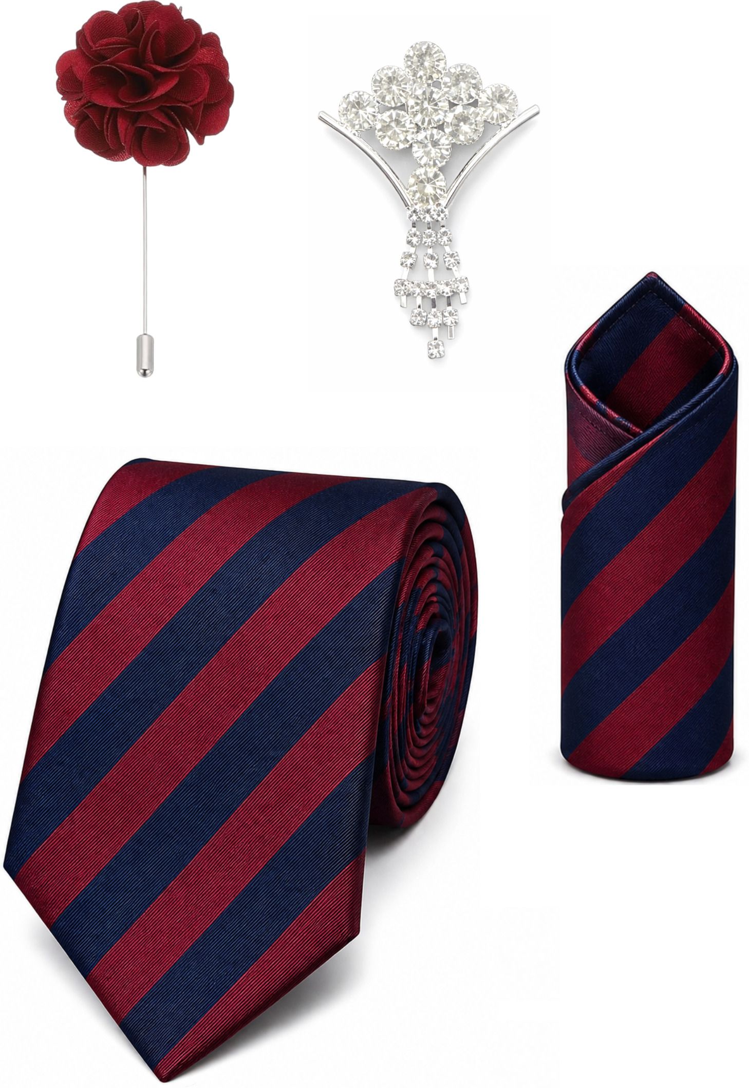 RANDOME STRIPE Satin Cufflink & Tie Pin Set-picture-37