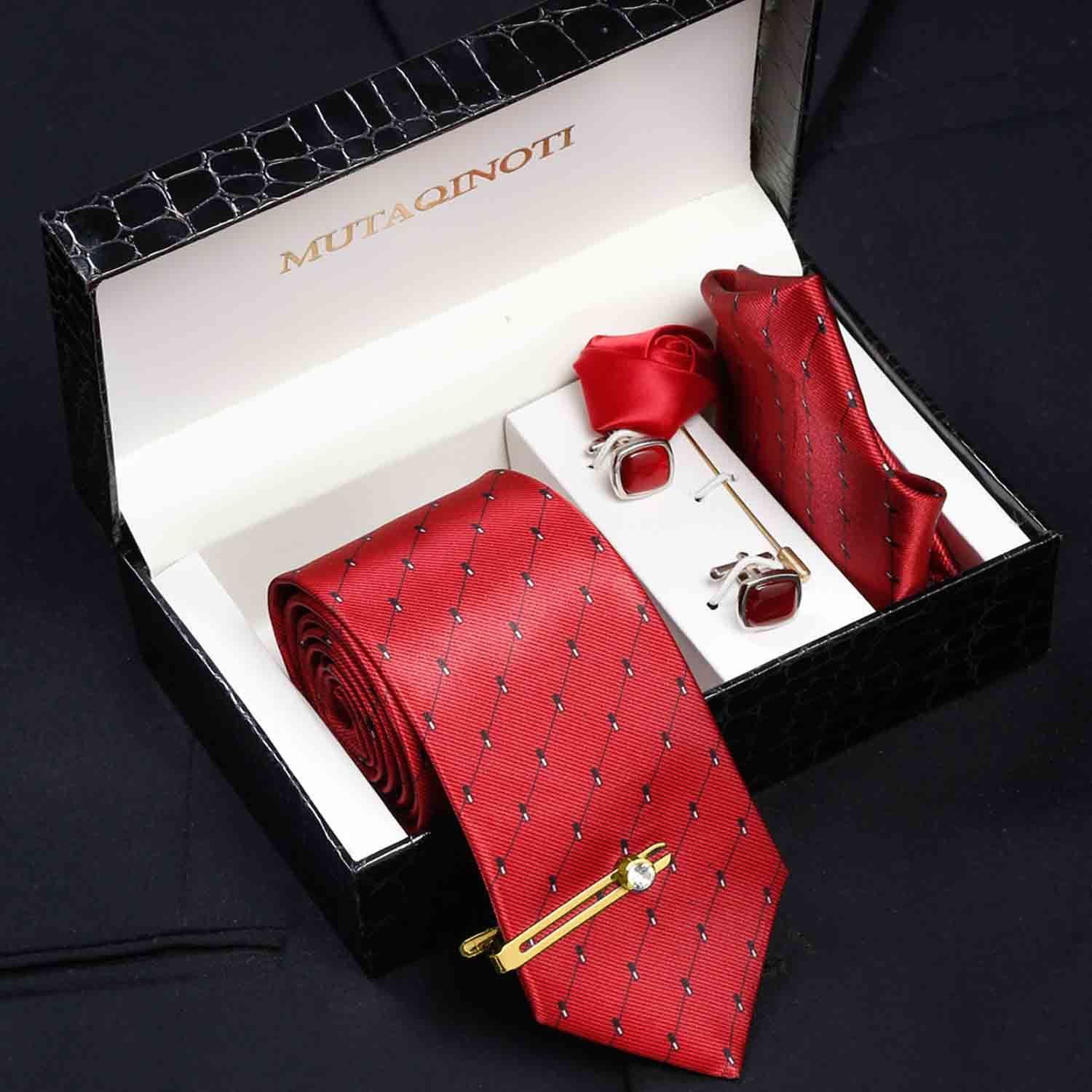MUTAQINOTI Silk Cufflink & Tie Pin Set-image-25