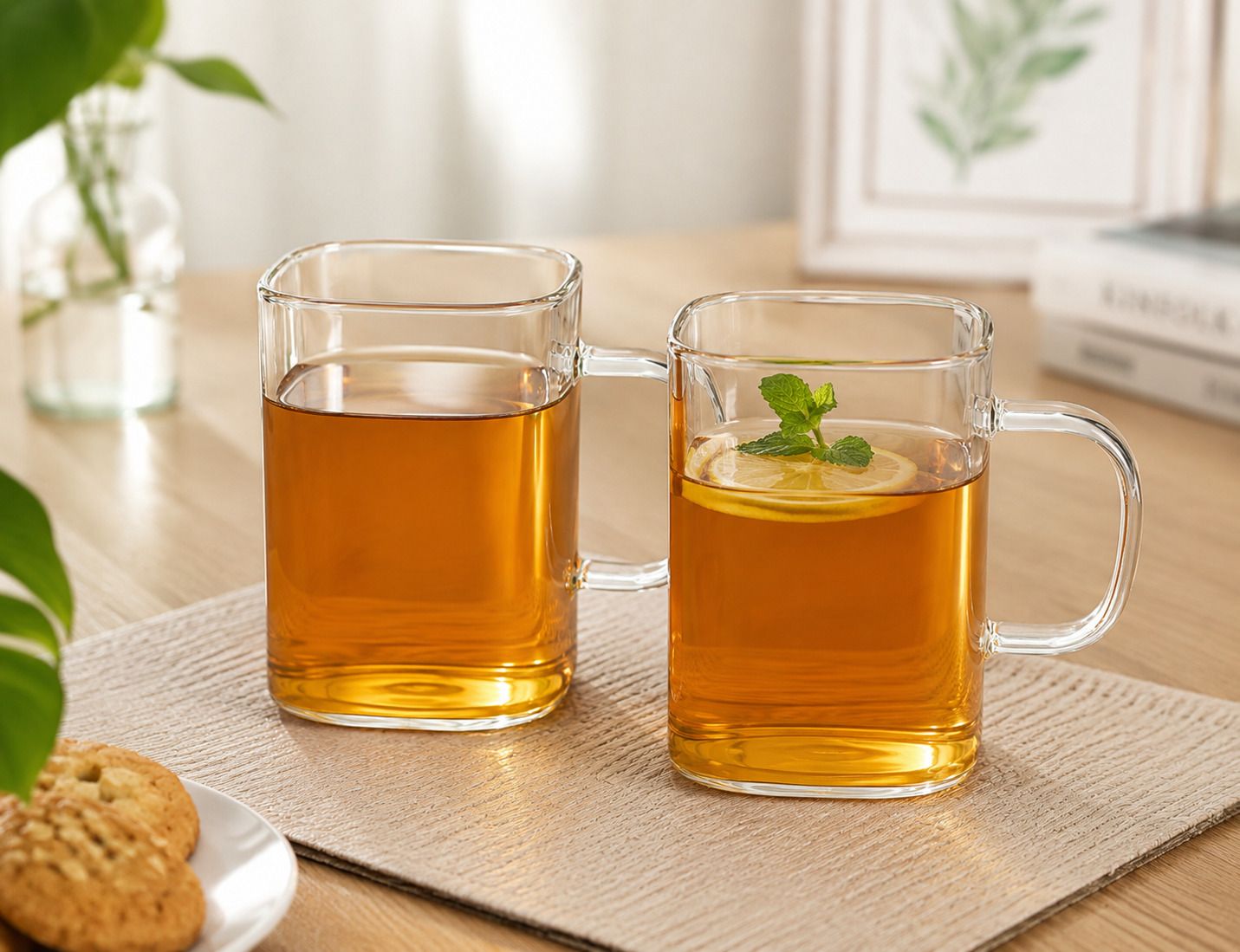 indusbay Pack of 2 Borosilicate Glass Premium Square Shaped Borosilicate Glass Tea Cup Transparent Glass Mug-picture-2