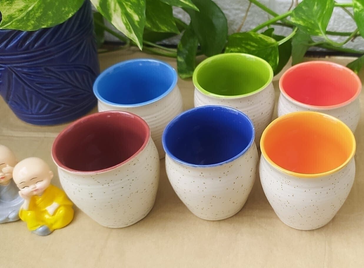 aav world Pack of 6 Ceramic TEA CUP SET WITH GREEN DESIHN HOTEL-picture-22