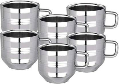 kitchenplus Pack of 6 Steel Stainless Steel Stainless Steel Silver Touch Tea & Coffee Cup-picture-33