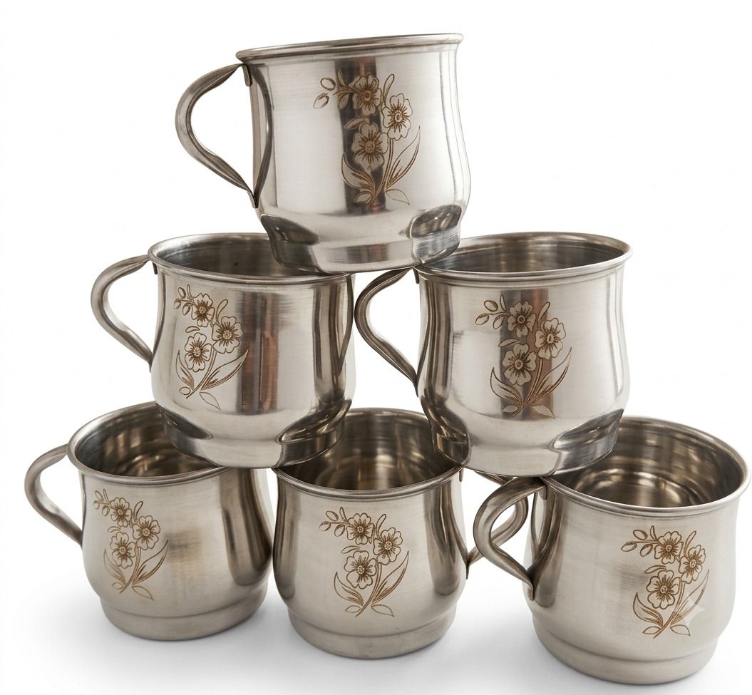 Pack of 6 Stainless Steel Pack of 6 set Matka cup selling Steel premium quality laser print 150 ml-image-34
