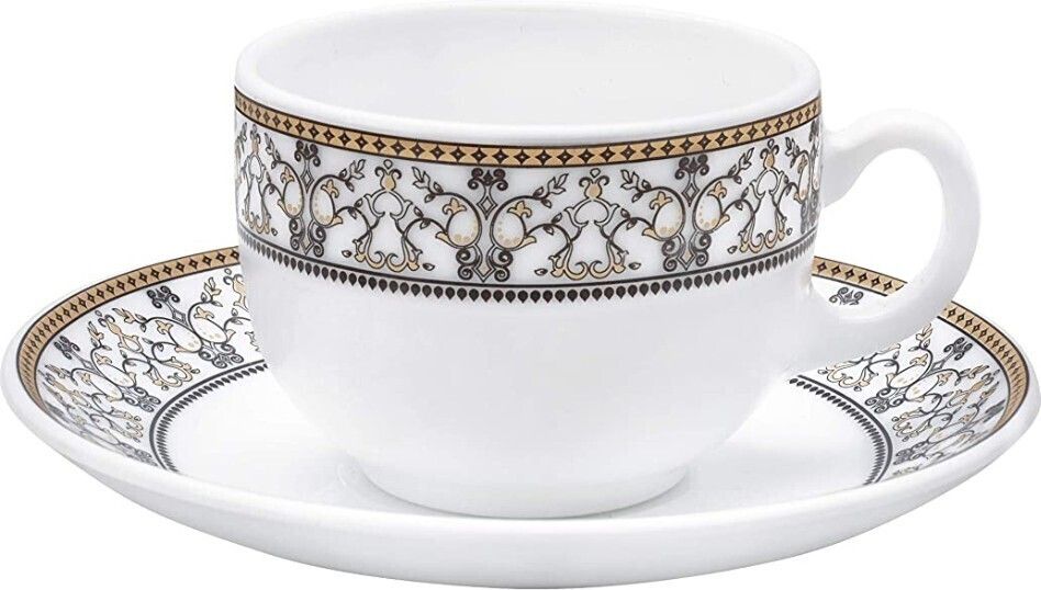 Pack of 12 Opalware La Opala Sovrana Moraccan Gold 6 Cup and 6 Saucer Set 160 ml