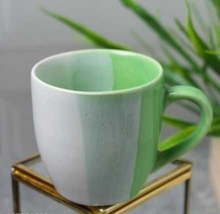 Pack of 6 Ceramic DOUBLE SHED CUP ( WHITE AND GREEN, 6 CUPS SET)-image-13