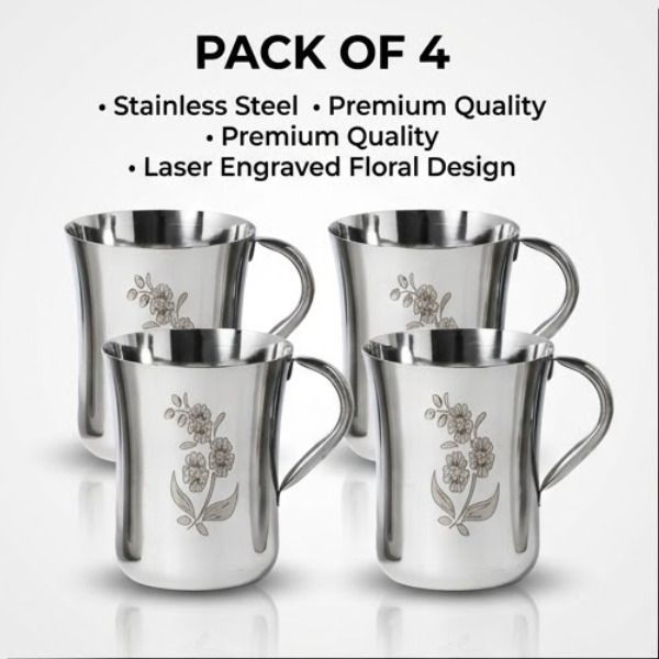 q4s Pack of 4 Stainless Steel cups for tea shine cup set for daily use tea coffee cup-picture-42