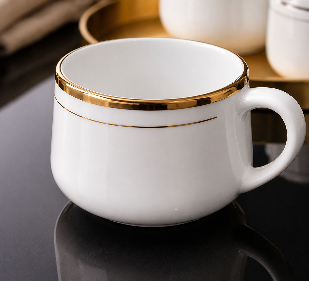 usclay studio Pack of 6 Ceramic Classic White Gold Cups-picture-12