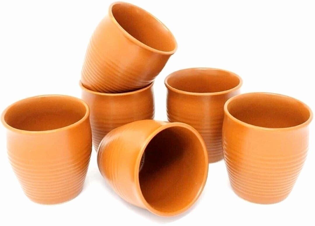 aav world Pack of 6 Ceramic BROWN ring design kullhar in ceramic-picture-23