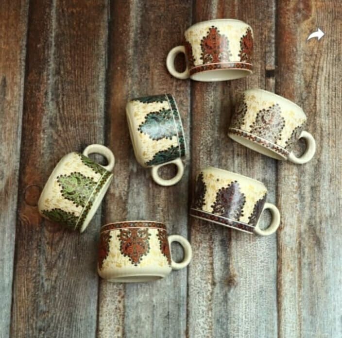Pack of 6 Ceramic ANCIENT ART IN MULTICOLOUR CERAMIC CUPS(6 Cup Set)-image-22