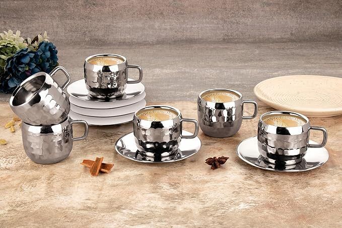 steeple Pack of 12 Stainless Steel Steel Tea Cup, Cup Set, Steel Tea Cup Set Of 6, Apple Tea Cup, Tea Cup Set-picture-21