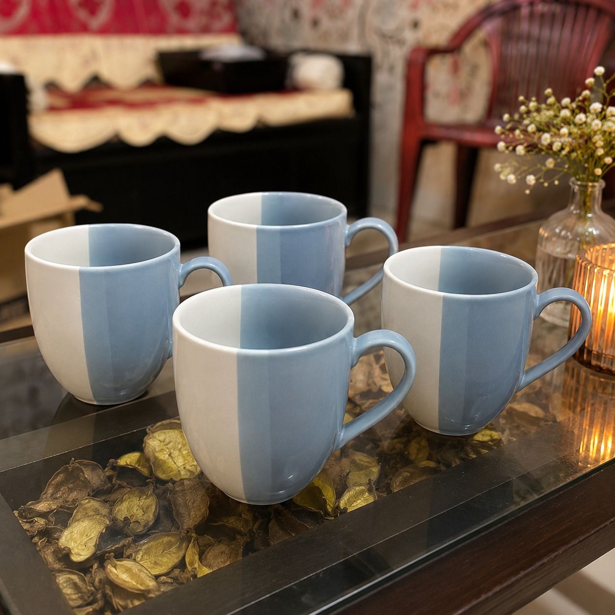 Pack of 4 Ceramic TEA CUPS DUAL TONE SET OF 4-image-2
