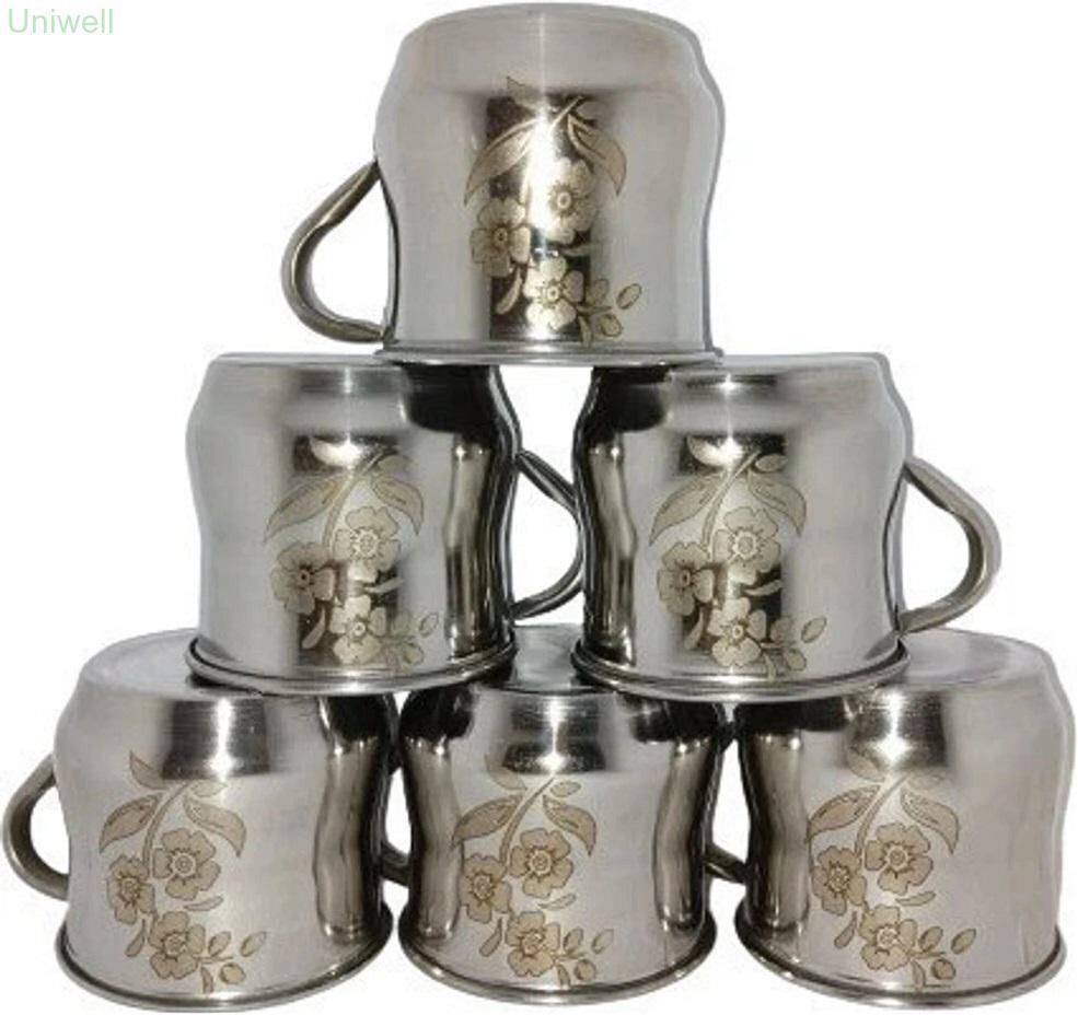 Pack of 6 Stainless Steel Steel Tea Coffee Cup Set 6pcs Lightweight Printed Design M87546-image-45