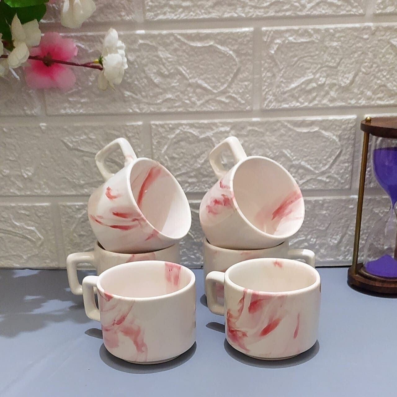 aav world Pack of 6 Ceramic HOTEL TEA CUP SET RED DESIGN-picture-39
