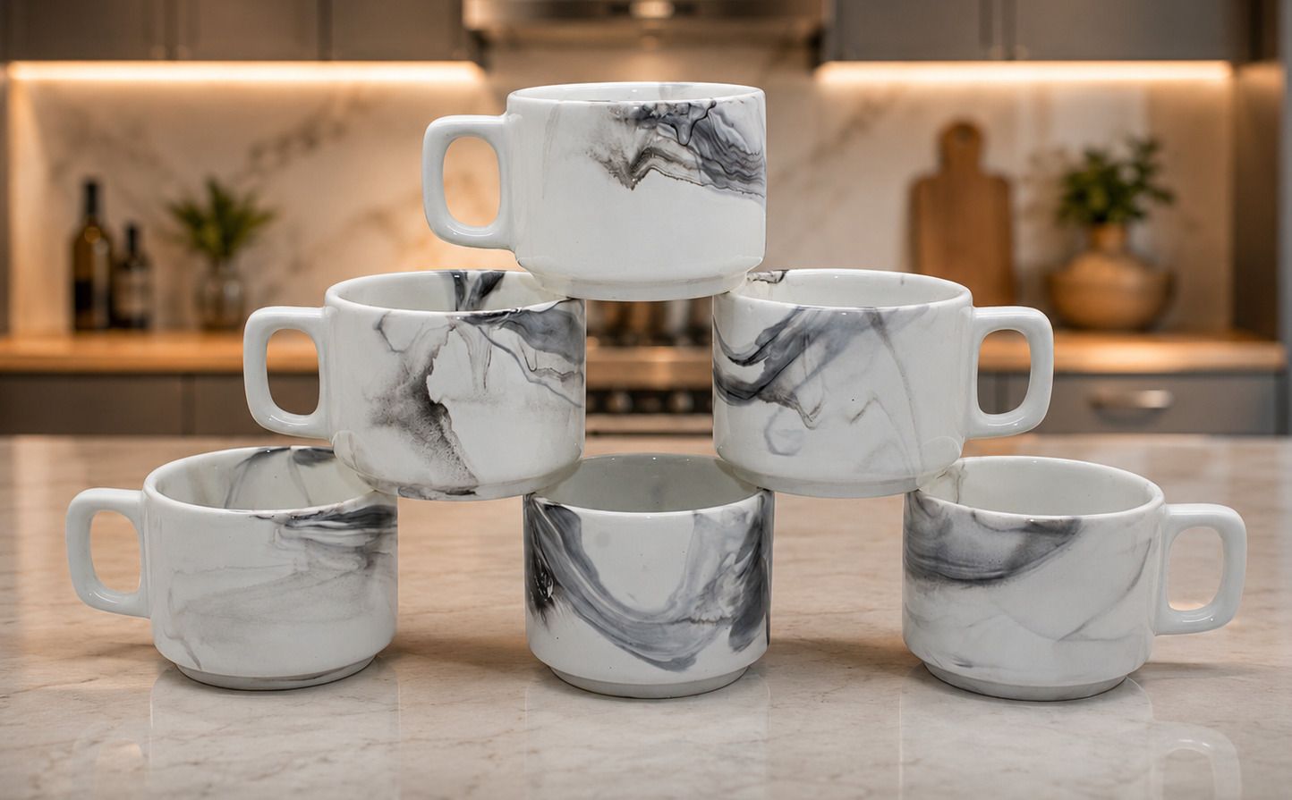 laghima jadon Pack of 6 Ceramic Coffee/Tea Hotel Cup Marble italian Round Design Cups Home/Office 150 ML-picture-16