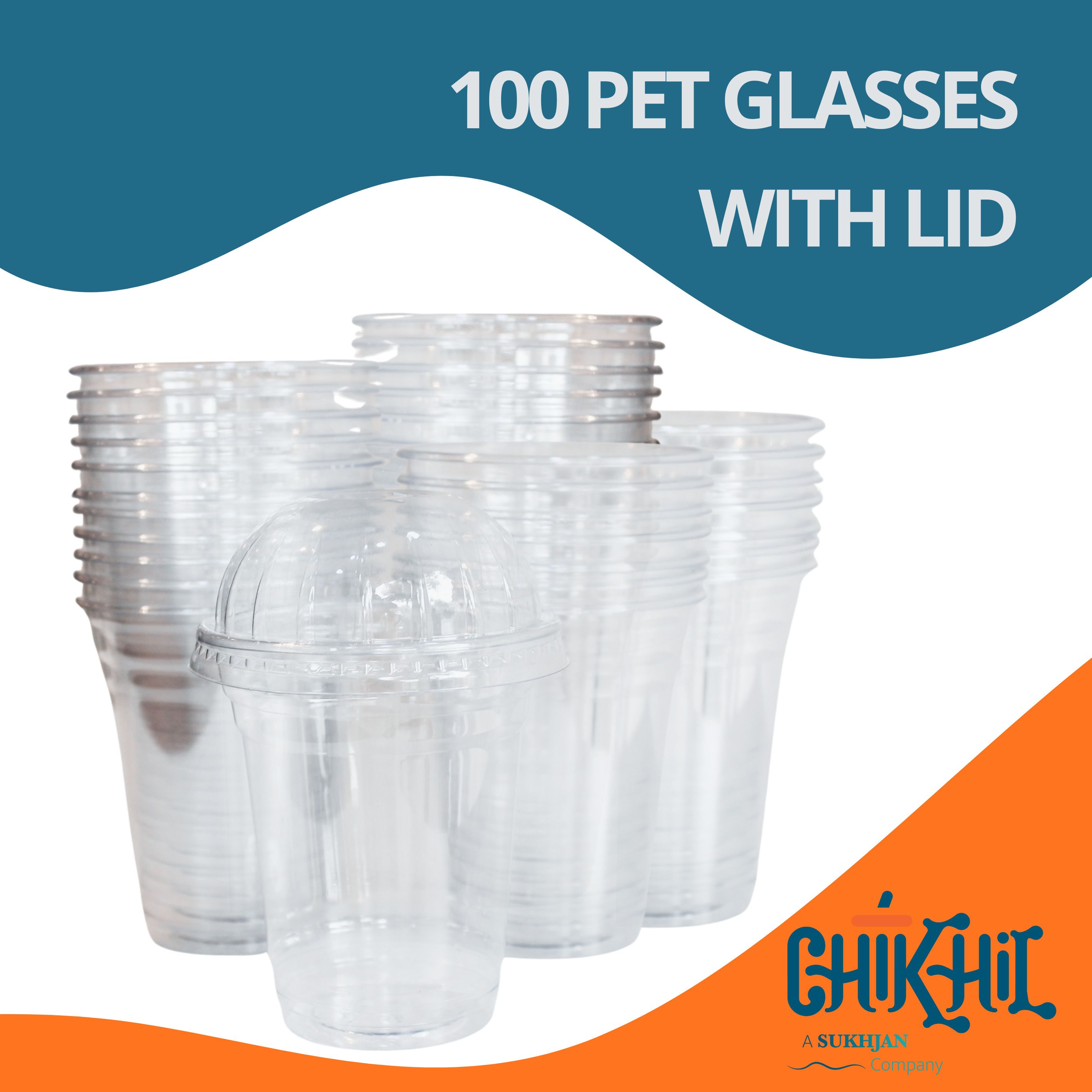 chikhil Pack of 100 Plastic PET Glasses 250ML WITH LID-picture-11