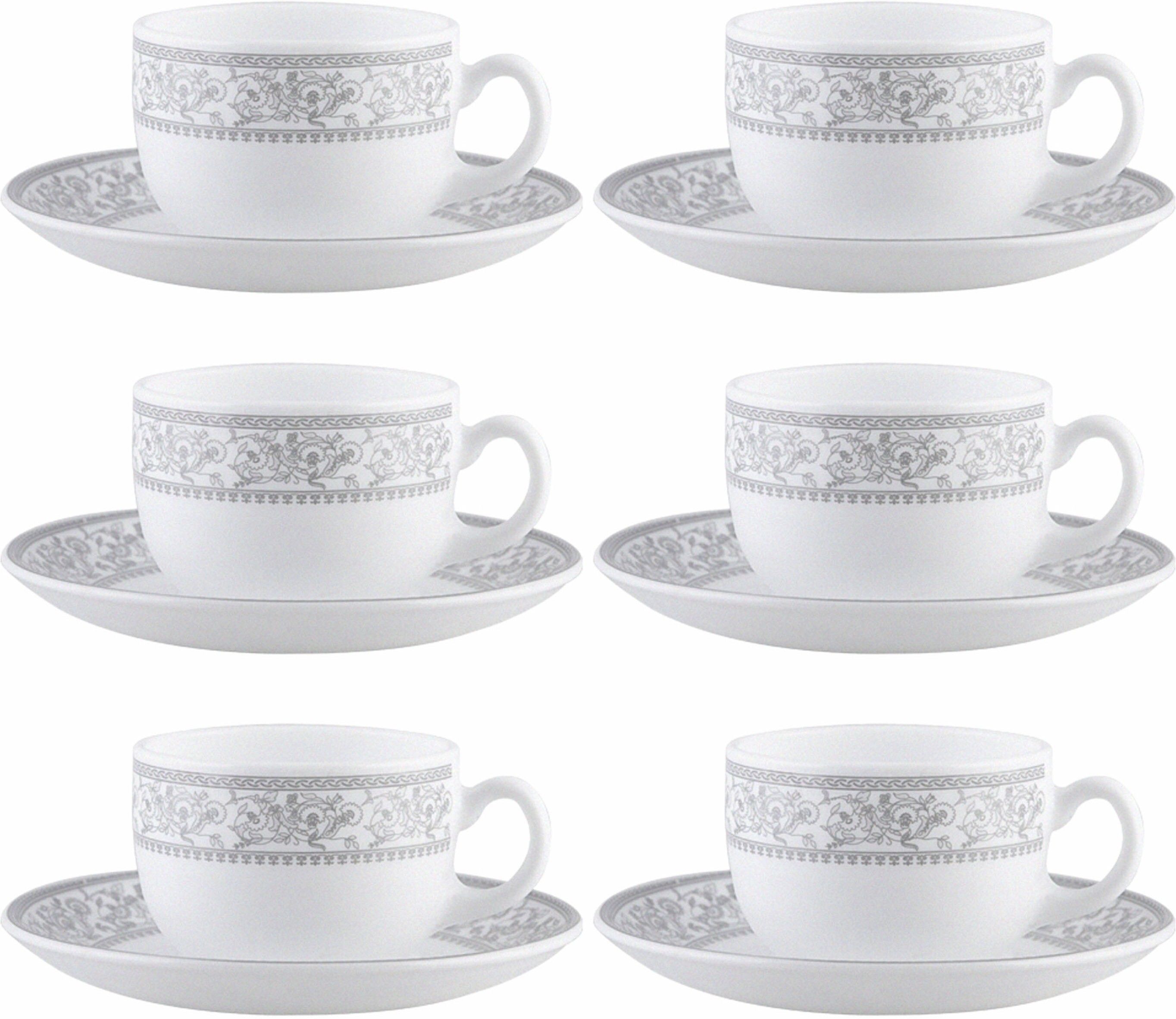 Pack of 12 Opalware Sovrana Persian Silver 160 ml Cup Saucer Set