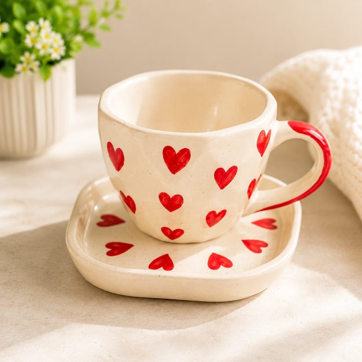 rawalceramic Pack of 1 Ceramic Heart Design Ceramic Coffee Mug with Saucer Set-picture-12