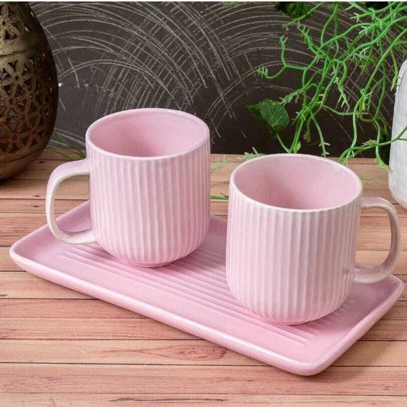 aav world Pack of 1 Ceramic Pink and White double shed Mugs with tray-picture-22