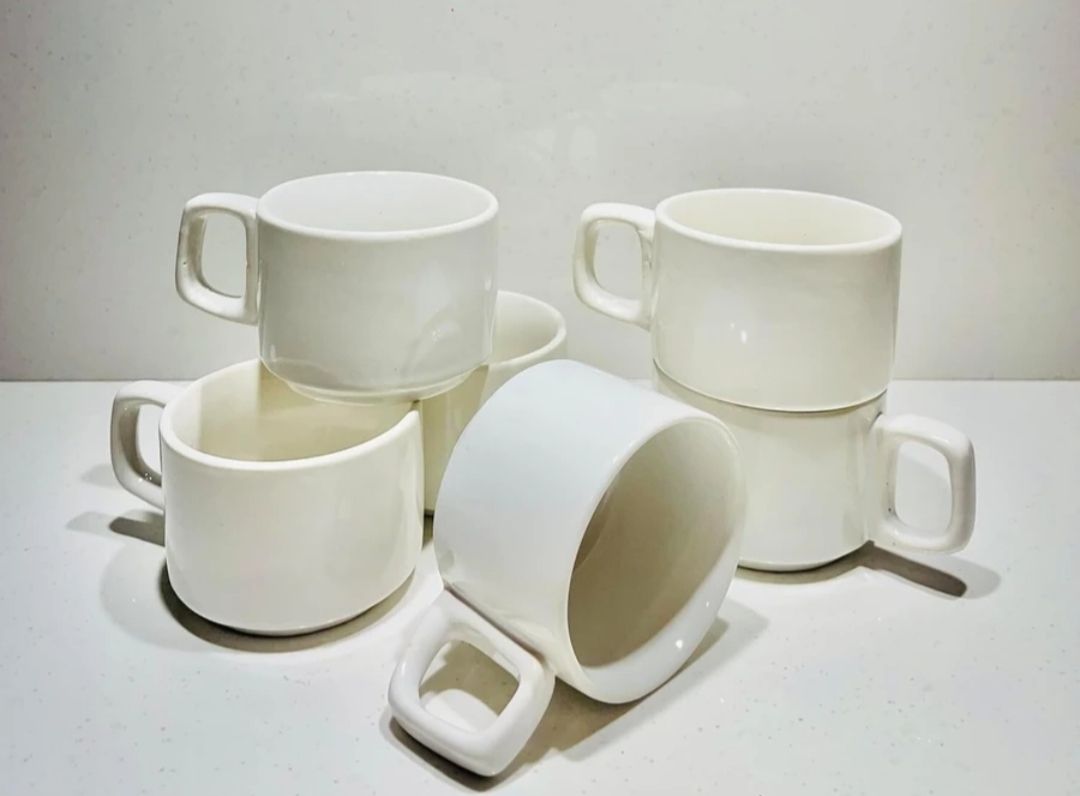 ktcestore Pack of 6 Ceramic Exclusive White Hotelware Design Tea/Coffee Cups-picture-48
