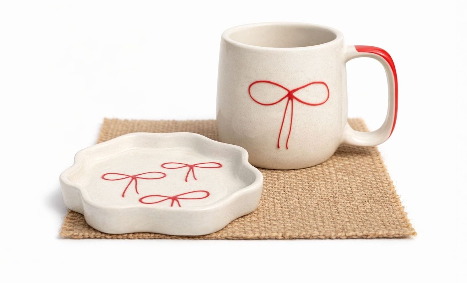 earthycraft Pack of 1 Ceramic Ed bow mug with curved saucer-picture-12
