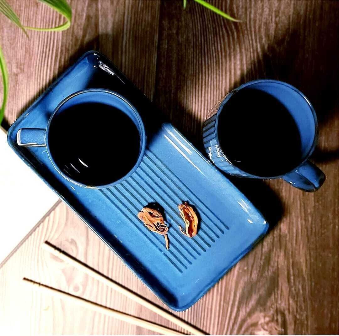 aav world Ceramic plain blue mugs with tray (PAIR OF 2)-picture-29