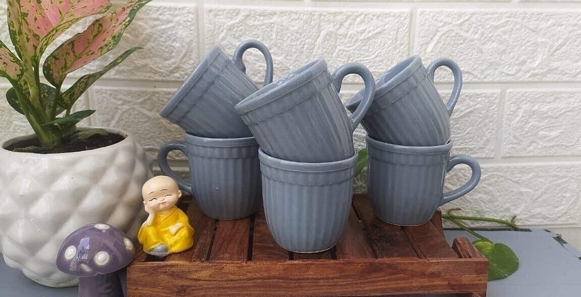 Pack of 6 Ceramic PLAIN GREY TEA CUP-image-15