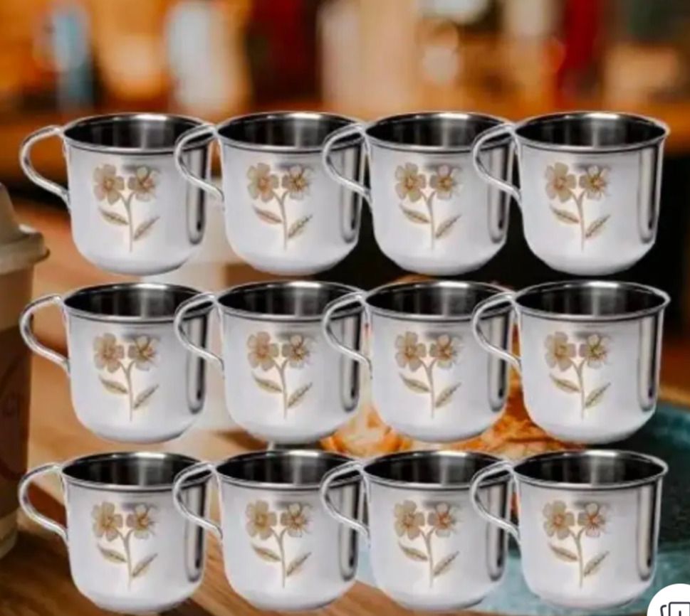 meher enterprises Pack of 12 Stainless Steel Steel tea cup set of 12 leaser design-picture-26