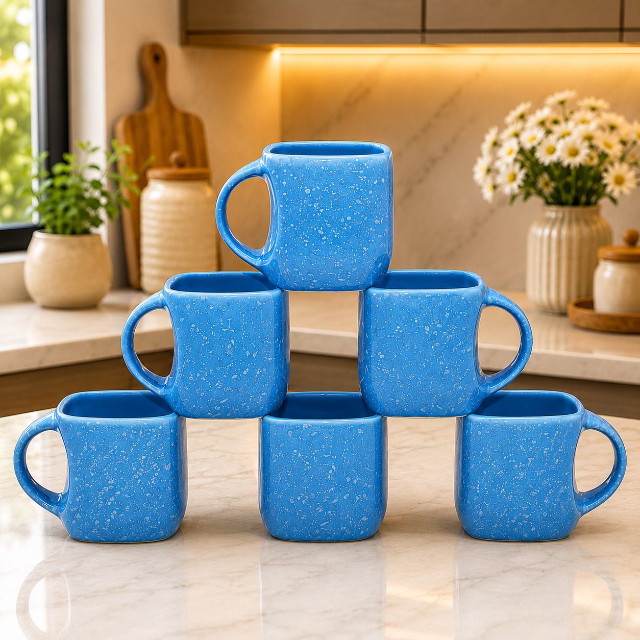 laghima jadon Pack of 6 Ceramic Tea & Coffee Cup Light Blue Glossy Finish Square Shape 160 ML-picture-37