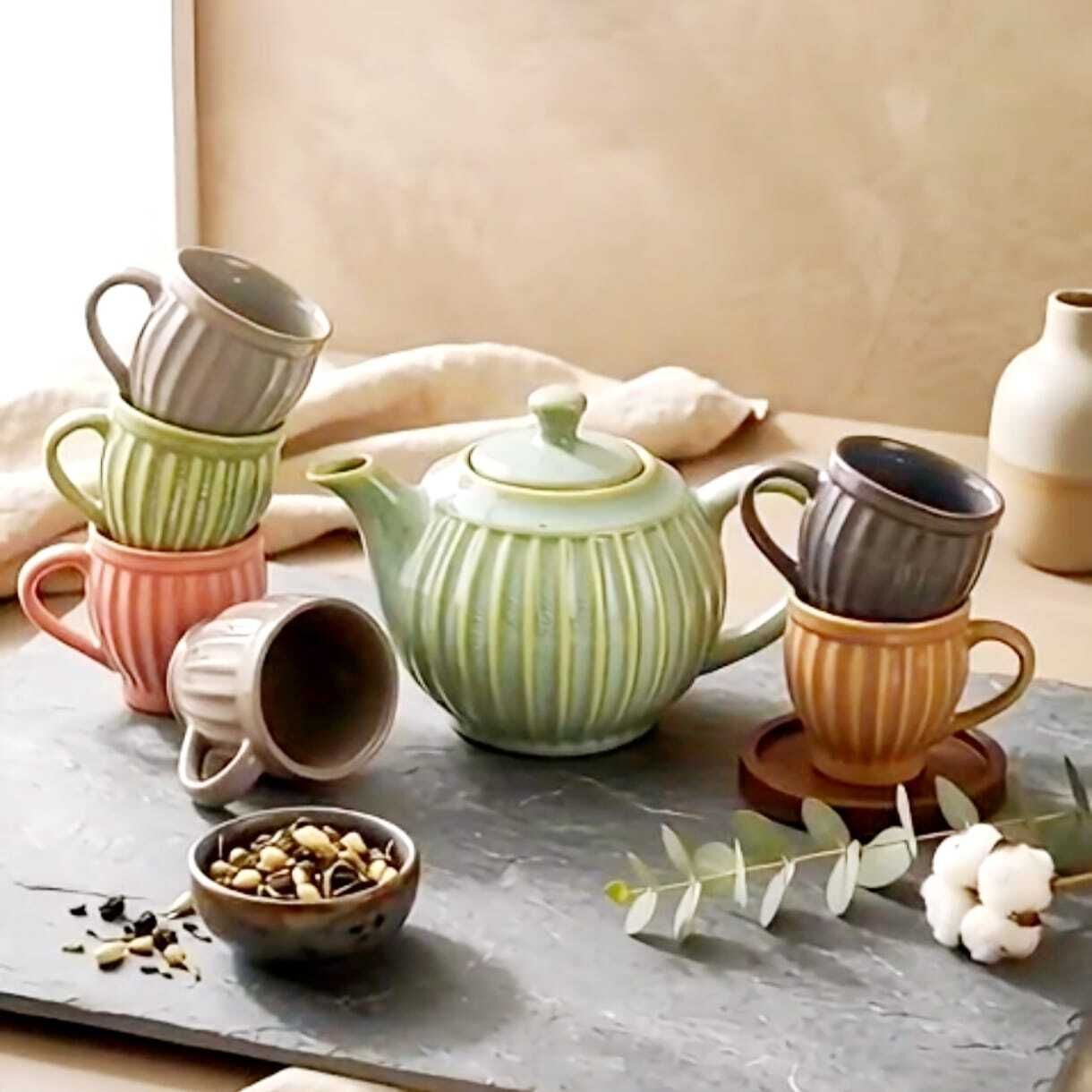 aav world Ceramic Marble Kettle Set WITH 6 CUPS-picture-39