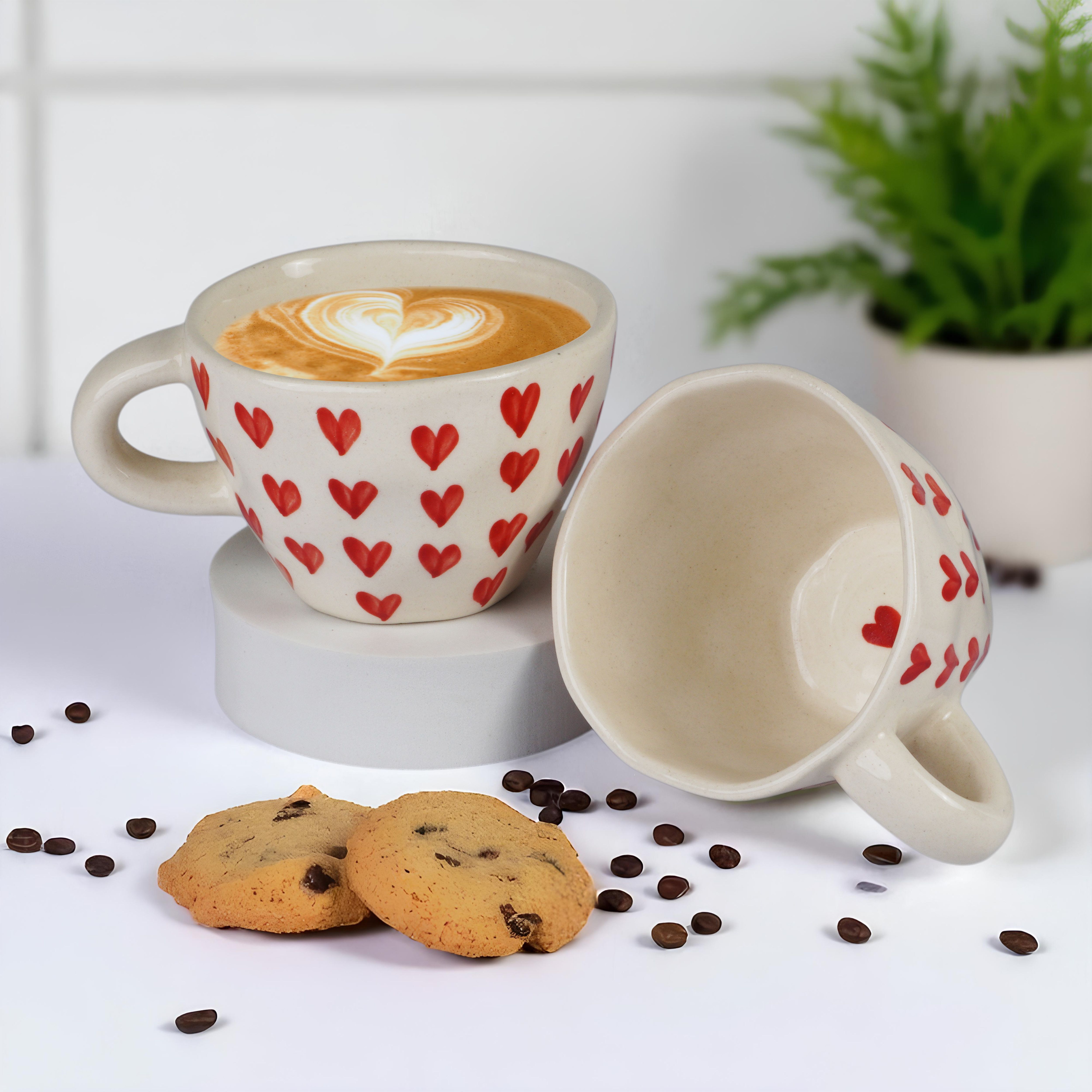 trisha Pack of 2 Ceramic Red Heart Print Coffee and Tea cups, Ceramic Coffee Mug ( 200 ml, Pack of 2)-picture-17
