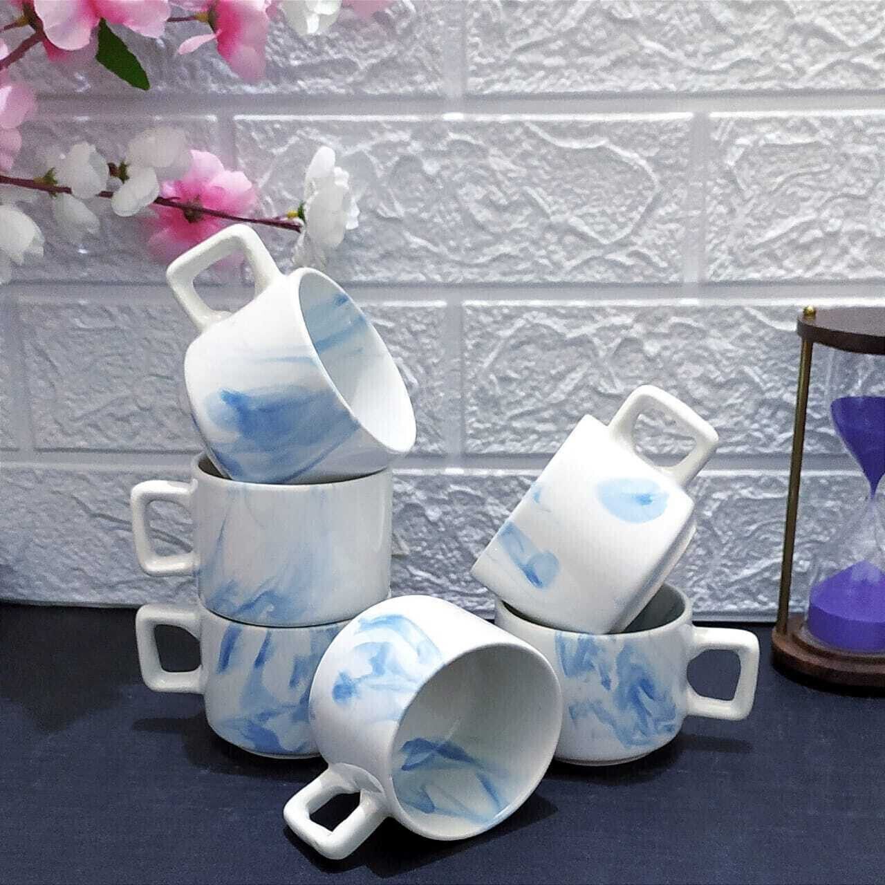 Pack of 6 Ceramic Ceramic Coffee/Tea Cups Beautiful Cup Round Shape Big Size For Hotel-image-3