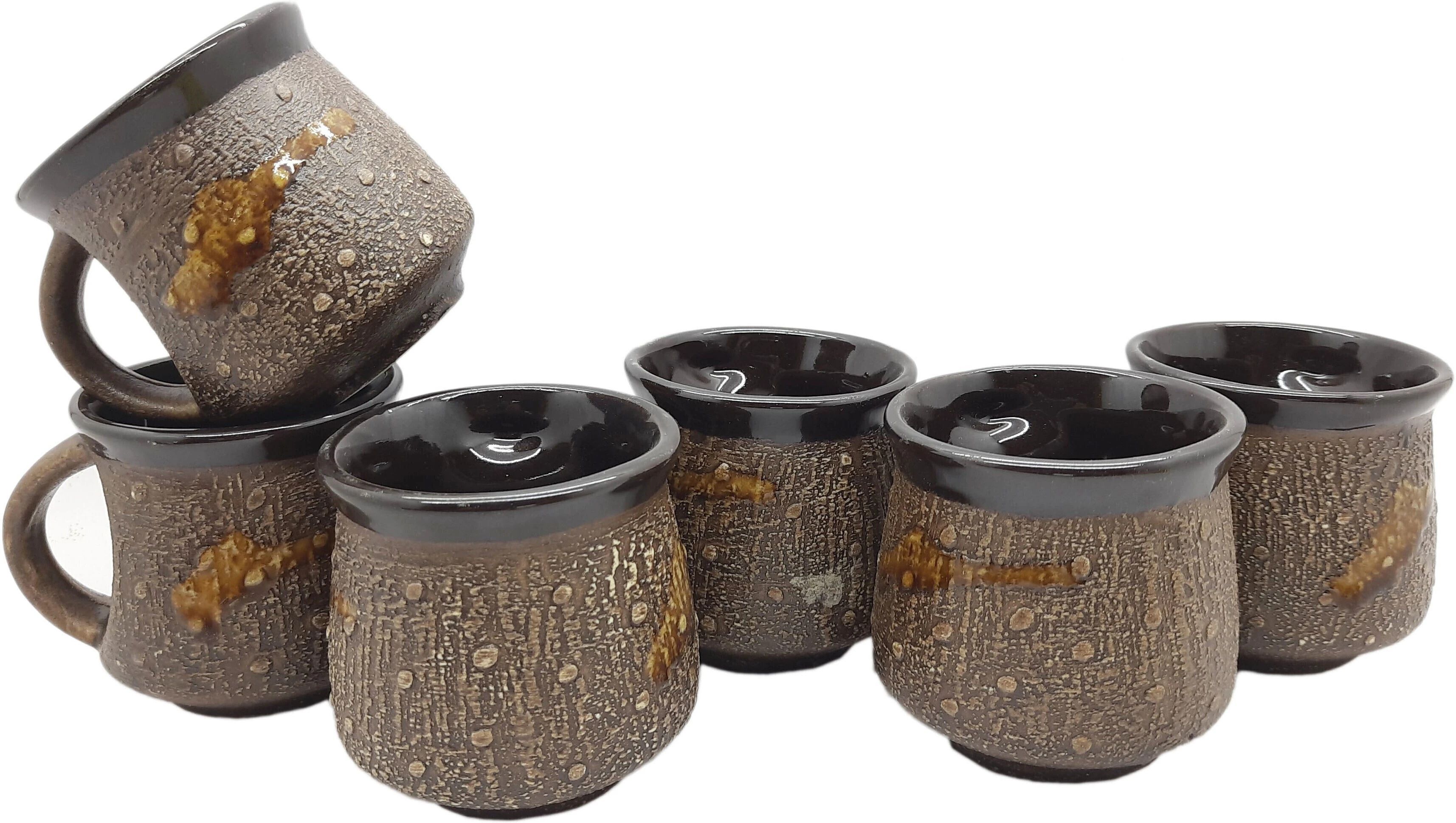 Pack of 6 Ceramic tea/Coffee/Chai Cups Matka Shape Latest Design Set of 6 Brown 130ML Multicolour-image-35