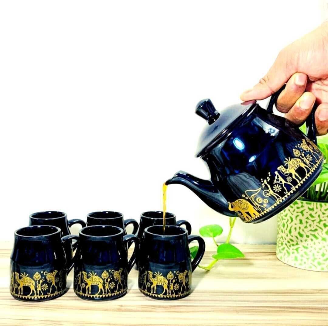 aav world cup Pack of 7 Ceramic CAMEL DESIGN BALCK Tea set with kettle ( pack of 6 cup and 1 kettle)-picture-42