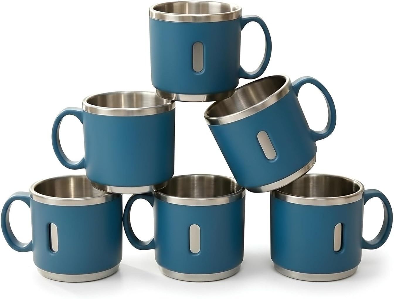 vinzesta enterprises Pack of 6 Stainless Steel Blue Double Wall Stainless Steel Coffee Mugs | Set of 6 Insulated Tea Cups-picture-11