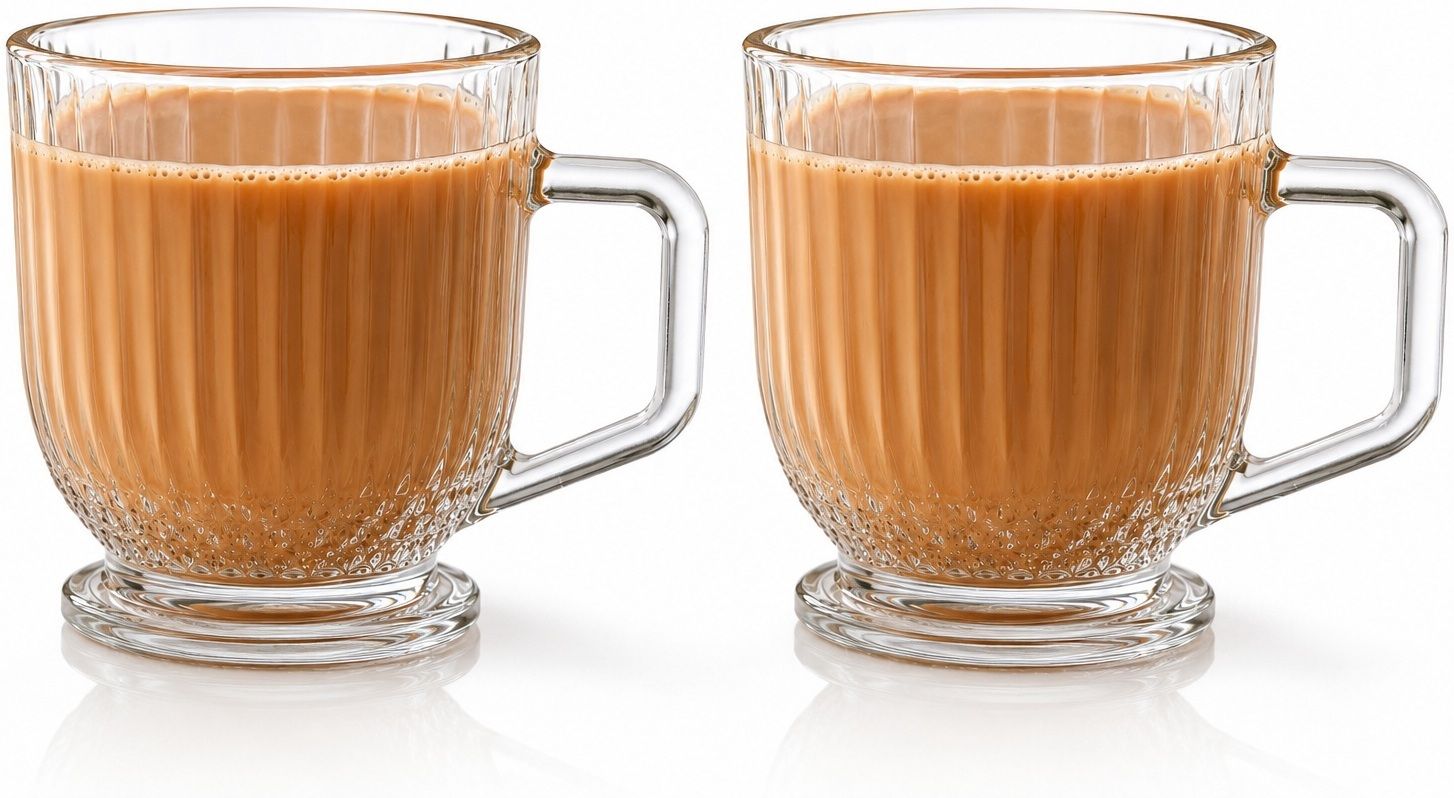 indusbay Pack of 2 Glass Premium Fluted Glass Tea Cup with Handle-picture-13