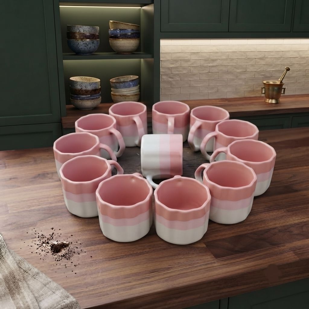 Pack of 12 Ceramic Rose Petal Espresso Series: Handcrafted Textured Tea/Coffee Cup Set.-image-22